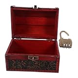 TOBBOMEY Vintage Holz Schatztruhe mit Zahlenschloss Multifunktionale Schmuck Aufbewahrungsbox Große Dekorative Holzkiste für Ringe Armbänder Uhren als Geschenk Piraten Spielkiste
