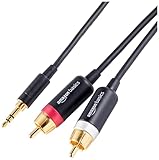 Amazon Basics 3.5 Aux auf 2 RCA Adapter-Audiokabel für Verstärker, aktive Lautsprecher mit vergoldeten Steckern, 1.2 m, Schwarz