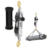 Seilzug-Flaschenzugsystem,Flaschenzug mit Seilbremse Hubkraftverhältnis 8:1 Arbeitssparender Flaschenzug mit Haken 65 Fuß umlenkrolle mit seil für Industrielle Baustellen