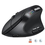 MEETION Ergonomische Maus, Kabellose Maus, Bluetooth-Vertikale Wiederaufladbare Mäuse, 4 Einstellbare DPI 2400, Bluetooth 5.2+5.2+USB-Maus für Windows/Mac, für Laptop/PC/Computer/iPad - Schwarz