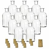 gouveo 12er Set Glasflaschen 250 ml Apotheker mit Korken - Runde Flasche zum Befüllen - Leere Apothekerflasche für Likör, Öl, Essig (AFRT250SKE)