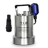 T.I.P. Edelstahl Drainagetauchpumpe - Effiziente Poolentwässerungspumpe, 6.000l/h, 1mm flachabsaugend, Rückschlagventil, 6m Förderhöhe, FlatOne6000 IX, 30440