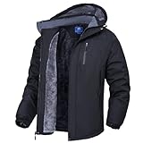 Zzkouine Herren Winter wasserdichte Fleecejacke - Wasserdichte Berg-Skijacke Winddichte Fleece Outdoor-Winterjacke mit Kapuze-Black-XL