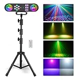 DJ Partybar Licht, Eyeshot 5-IN-1 Led DJ Stand Lichtsystem mit Kaleidoskop-Kugel, Par-Licht, Rot-Grün-Muster, Strobe/UV-Effekt, tragbares T-Bar Kit für Gig Disco Party DJ Bühnenbeleuchtung