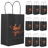 Sewroro 25 Stück Teiliges Schwarze Kraftpapiertüten mit Thank You Heißprägung Große Geschenkbeutel mit Henkel Stabile Papiertragetaschen für Hochzeit Party Geschenkverpackung