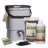 Bokashi Eimer Starterset - Japanisches Design (grau) + Bokashi Ferment + EM aktiv + Bokashi Broschüre
