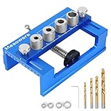 QUKFGCLGM Dübellehren-Set und Flachdübelfräsen-Set – Verstellbare Holzdübellehre mit 4 Stufenbohrern aus Titan, 4 Bohrbuchsen, Tiefenstopps, Klemme und Führung für die Holzbearbeitung