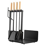 Lavish Home 5-teiliges Kaminwerkzeug-Set für drinnen und draußen, Kaminzubehör-Set mit Schürhaken, Bürste, Schaufel und Kaminholzständer – Feuerwerkzeuge für Kamine, Feuerstellen und Holzöfen (schwarz