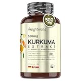 Kurkuma Extrakt Kapseln - 500mg Kurkuma Extrakt mit 95% Curcumin - 180 Stück für 6 Monate - Curcuma mit Ingwer & schwarzem Pfeffer (Piperin) für hohe Bioverfügbarkeit - Curcumin Kapseln - WeightWorld