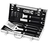 ROMANTICIST 20pcs Edelstahl Grillzubehör Tool Set，Grill Zubehör Set  Geschenke für Männer und Frauen, Perfektes Grillbesteck Kit  mit Grillkoffer und Grillmatte für Garten und Camping