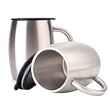 Lawei 2 Stück Edelstahl Kaffeebecher 400ml Campingtasse Isolierbecher Edelstahlbecher Thermobecher Kaffeetasse mit Deckel für Reise Getränke Kaffee Tee Wein