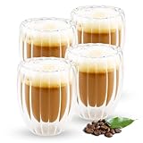 Foydream Doppelwandige Kaffeegläser, 4 Stück 330ML Latte Macchiato Gläser Cappuccino Tassen für Kaffee, Eis, Milch, Saft, Tee