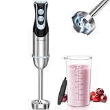 FRESKO Stabmixer,1000W pürierstab mit 12 Geschwindigkeitsstufen, TURBO-Taste, 700ml Becher mit Deckel, Edelstahl, für Soße,Babynahrung,Suppe,