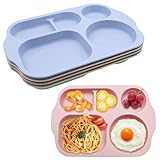 4er Menüteller Geteilte Teller 5 Fächer Unzerbrechlich Picknick-Kunststoffteller Diät-Portionsteller Mikrowellen & SpüLmaschinenfest für Erwachsene und Kinder (Grün, Rosa, Beige, Blau, 30*20cm)