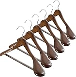 Premium Holzbügel-Set 6er – Extrabreite Schultern & 360°-Drehhaken | Mit Hosensteg für Mäntel, Jacken & Kleider | Glatte Oberfläche (Naturholz)