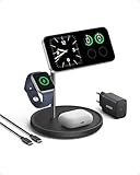 Anker MagGo 3-in-1 Kabellose Ladestation, 15W kabelloser Ladeständer, MagSafe-kompatibel, Qi2-zertifiziert, für iPhone 15/14/13 Serie, AirPods Pro, Apple Watch Ultra (Mit USB-C Netzteil und Kabel)