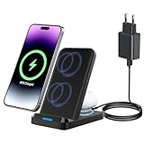 2 in 1 Induktive Ladestation, 15W Wireless Charger Stand Schnelles Kabelloses Handy Ladegerät für Samsung Galaxy S24 S23 S22 S21 S20, Google Pixel 9 Pro 8 a 7 6, iPhone 16 15 14 13 12, AirPods Pro 2