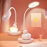 FemKey LED Schreibtischlampe für Kinder, Augenschutz Leselampe, Wiederaufladbare USB Energiespar Nachttischlampe, Dimmbar Touchsensor Tischlampe, Cartoon-Stil Kieselgel Rosa Hase