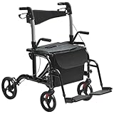 VEVOR 2-in-1 Rollator und Transportstuhl zusammenklappbare Rollator-Rollstuhl-Kombination und Fußstützen leichter Aluminium-Rollator mit verstellbarem Griff All-Terrain-Räder 136 kg Schwarz