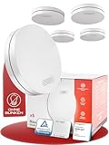 ALPENLUFT Rauchmelder 10 Jahre Batterie, Feuermelder Flach, Rauchwarnmelder, Brandmelder, | Ohne Bohren, Ohne LED Blinken - Rauch Brandschutz Brandmeldeanlage 5er Set