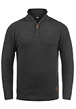 !Solid Xenox Herren Strickpullover Troyer Grobstrick Pullover mit Stehkragen, Größe:L, Farbe:Med Grey M (8254)