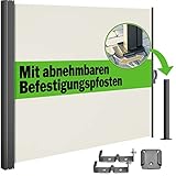 Casaria® Seitenmarkise Nosara 180x300cm Ausziehbar Blickdicht Sonnenschutz Markise Balkon Terrasse Garten Seitenrollo Sichtschutz Windschutz Creme