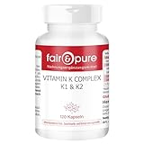 Fair & Pure Vitamin K Komplex K1 & K2, 120 Kapseln, Nahrungsergänzungsmittel vegan ohne Magnesiumstearat, in Deutschland hergestellt