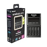 Panasonic eneloop Pro Ladegerät with USB Output für 1–4 AA/AAA NI-MH-Akkus, mit USB-Anschluss, LCD-Display, Auffrischfunktion und 10 Sicherheitsfunktionen, black