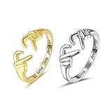 QKEPCY 2 STÜCK 925 Sterling Silber Umarmungsringe für Frauen Herz Ring I Love You Forever Love You Mutter Geschenk Paar Schwester Geschenke Gravierte Worte Umarmung Hände Offener Ring