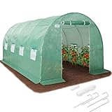 Kanwod Foliengewächshaus mit Stahlfundament 4x2,5x2 m, 10m² Gartengewächshäuser mit Tür und 9 Fenstern, Tomaten Gewächshaus Winterfest, UV4 Folientunnel 140g/m² aus Stahlrohr