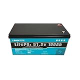 LiFePO4 Akku 48V(51.2V) 100 Ah LiFePO4 Batterie, 5000+ Deep Cycle, wiederaufladbarer Lithium Ionen Phosphat Akku mit BMS, für Trolling Motor, Kinderroller, Power Wheels, Fischfinder, Outdoor Camping