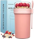 Mitsemmo Müslibecher to Go 760ml+230ml,Müsli Cup to Go Becher,Joghurtbecher to Go mit Löffel,Cornflakes Müslibecher Müslidose Müslischale Frühstücksdose Müslibox,Joghurt to Go Becher (Rosa)