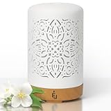 Earnest Living Aroma Diffuser für Ätherische Öle 100 ml - Weißer Keramik Raumduft Duftöl Diffuser - Elektrische Duftlampe, Luftbefeuchter, Nachttischlampe - 7 Lichtfarben, Timer, Abschaltautomatik