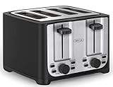 bella 4 Scheiben Toaster mit Automatischer Abschaltung, Extra Breite Schlitze und Abnehmbare Krümelschublade Sowie Abbruch, Auftau- und Aufwärmfunktion, Edelstahl und Schwarz