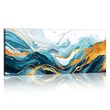 Abstrakt Grün Gold Gewellt Mit Rahmen Großes Leinwandbilder Bilder, Modern Nordisch Minimalistisch bild auf leinwand Wandkunst Wandbilder XXL Kunstdruck Deko für Wohnzimmer Schlafzimmer 120x50cm