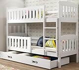 Interbeds Etagenbett Hochbett Stockbett Holzbett Kiefernholz Kinderbett Jugenbett mit Lattenrost und Rausfallschutz (weiß + weiß, 200x90)