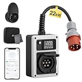 dé Wallbox 22kW 32A EV Charger mit CEE Stecker und Typ 2 Steckdose, 22kW Mobile Ladestation mit Stromzähler, RFID-Karte für ID.4 ID.5, Model Y, Model 3, e-up, e-tron und andere EV und PHEV