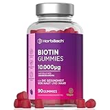 Biotin Gummibärchen 10.000μg | Reines Botin für Haut Haare Nägel | Haarvitamine mit 5000μg Biotin Vitamine pro Gummi | 90 Vegane Gummies | Erdbeergeschmack | by Horbaach
