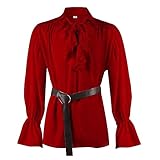 Duohropke Herren Piraten Langarm Shirt Gothic Steampunk Rüschen Top Bluse Viktorianisches Cosplay Renaissance Kostüm