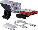 BÜCHEL Vancouver Fahrradlichter Set LED I 40/20/10 Lux I StVZO zugelassen bis zu 20h Akkulaufzeit I Aufladbares licht vorne + hinten I Rücklicht fahrrad, I Micro-USB, rear