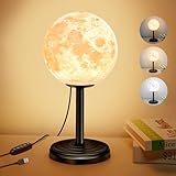 Kangtaixin 3D Mondlicht Tischlampe, MondLampe mit ständer, 3 Farbtemperatur, USB-Anschlusskabel, Mondlampe Nachtlicht für Zuhause, Büro, Schlafzimmer, Geschenke für Freundin, Frauen, Muttertag, Jungen