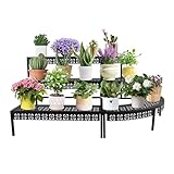 dgfedeg 3 Etagen Metall Pflanzenständer, Gestiegen Blumenständer, Blumentopfständer, Pflanzentreppe Metall, Pflanzenregal, Für Garten, Balkon, Terrasse, Rechteckig+1/4 Rund, Schwarz