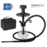 Ryosee 35cm Shisha Klein Shisha Mini Shisha to go mit Tragetasche und Premium Shisha Zubehör- Anschlüssen und Schläuchen, Steinkopf mit Silikon Kopfdichtung, Tauchrohr mit Diffusor (schwarz)