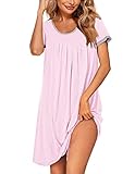 Ekouaer Damen Nachthemd Kurz Nachtwäsche Locker Sommer Bigshirt Nachtshirt Sexy Weich Nachtkleid, Rosa, XXXL