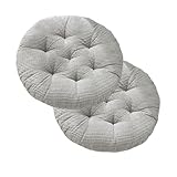 Hiseng 2er-Set Cord Sitzkissen Tatami Stuhlkissen Runde Weiches Baumwolle Dickes Matratzenkissen Bodenkissen Sitzpolster für Esszimmer Küche Terrasse Stuhl Bank (Grau,45x45cm)