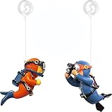 MEISO 2 Stück Schwimmende Aquarium Dekoration, Taucher für Aquarium, Fish Tank Ornaments Aquarium Taucher Süß Klein Taucher Aquarium Deko Interessantes Aquarium Zubehör (Orange, Blau)