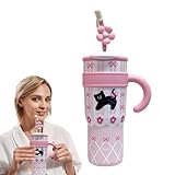 Wasserflasche Edelstahl | 1200ml Isolierte Trinkflasche Mit Trinkhalm,Wiederverwendbare Auslaufsichere Flasche mit Griff, Becher für Heiße und Kalte Getränke Tee Reisen Camping Fitnessstudio Schule