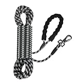 Schleppleine für Hunde, Reflektierende Schleppleine 15m - Trainingsleine für alle Hundegrößen, Komfort-Handschlaufe, 360° Karabiner(Schwarz, 10m)