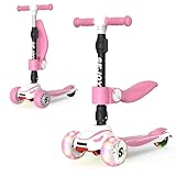 Sejoy Kinderoller Kinderscooter mit Abnehmbarer Sitz, Kinder Roller mit LED Räder, 3 Höhenverstellbare Dreiradscooter für Kleinkinder Jungen Mädchen, ab 3 Jahre