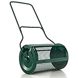 COSTWAY Kompoststreuer 80L, Torfstreuer mit U-Griff, Düngerstreuer Rasen Garten, Gartenstreuer für Dünger & Setzlinge, Komposter Metall, Saatgutstreuer mit Mesh-Korb, Handstreuer (Grün)